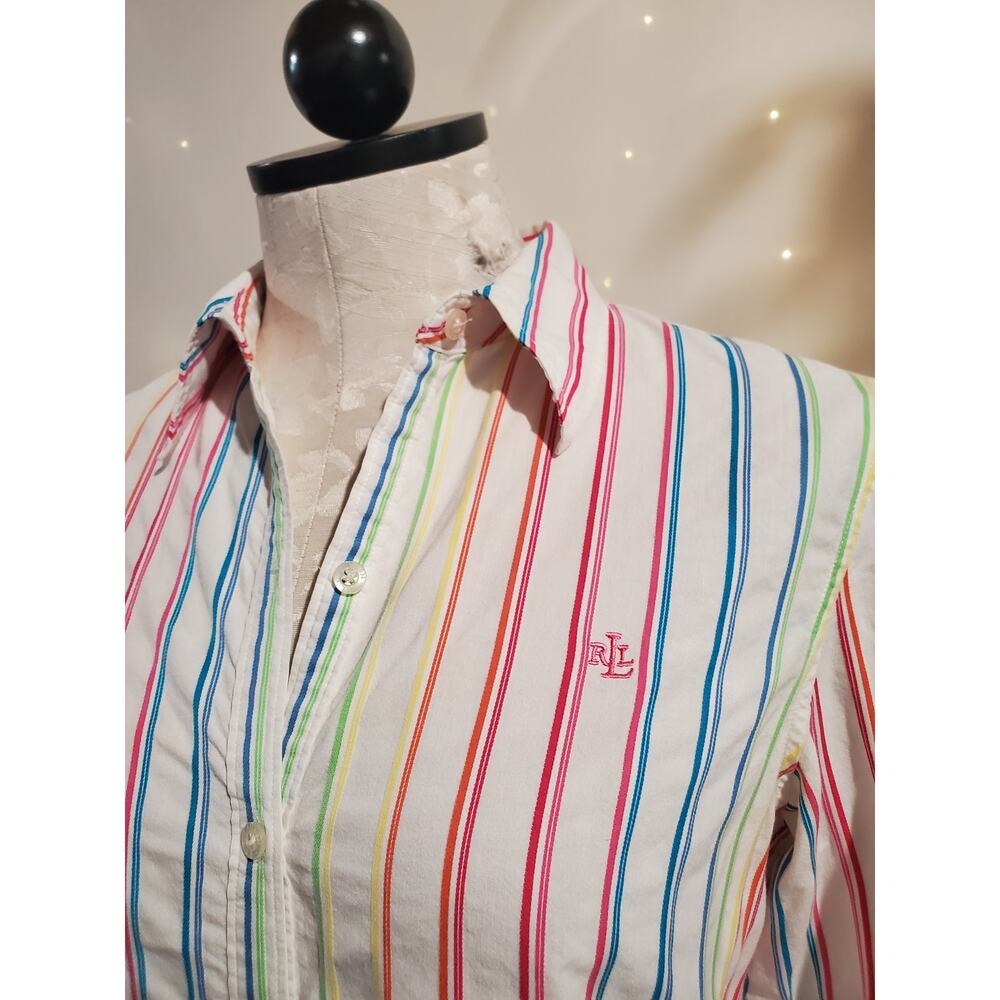 Lauren Ralph Lauren Womens Rainbow Stripe Button Shirt Size MP Career Pride Work - Picture 3 of 10